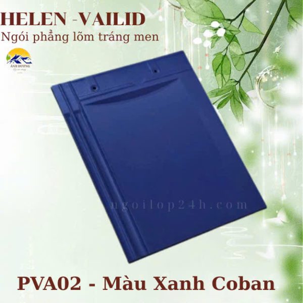 Ngói Phẳng Lõm Tráng Men Cao Cấp HELEN VALID PVA.02 – Màu Xanh Coban Thời Thượng Giới thiệu sản phẩm Ngói phẳng lõm tráng men PVA02 là dòng sản phẩm cao cấp thuộc bộ sưu tập ngói VALID của thương hiệu HELEN. Với thiết kế phẳng lõm hiện đại cùng gam màu xanh côban mạnh mẽ, sản phẩm mang lại nét cá tính độc đáo cho mọi công trình kiến trúc – từ biệt thự cao cấp đến nhà mái Nhật trẻ trung. Ngói phẳng lõm tráng men PVA02 không chỉ đẹp về mặt thẩm mỹ mà còn nổi bật về độ bền, khả năng chống thấm, chống nóng, cách âm và giữ màu lên tới 30 năm nhờ công nghệ tráng men gốm sứ hiện đại bậc nhất.