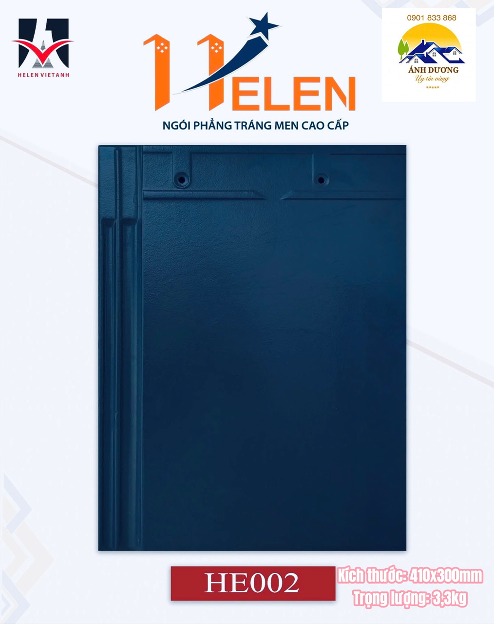 Ngói Phẳng Tráng Men Helen Màu Xanh Cobalt HE02