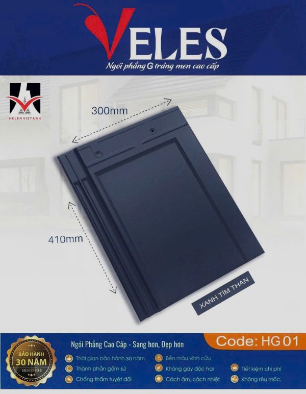 Ngói phẳng tráng men Veles G – HG01 là dòng ngói cao cấp của thương hiệu Helen