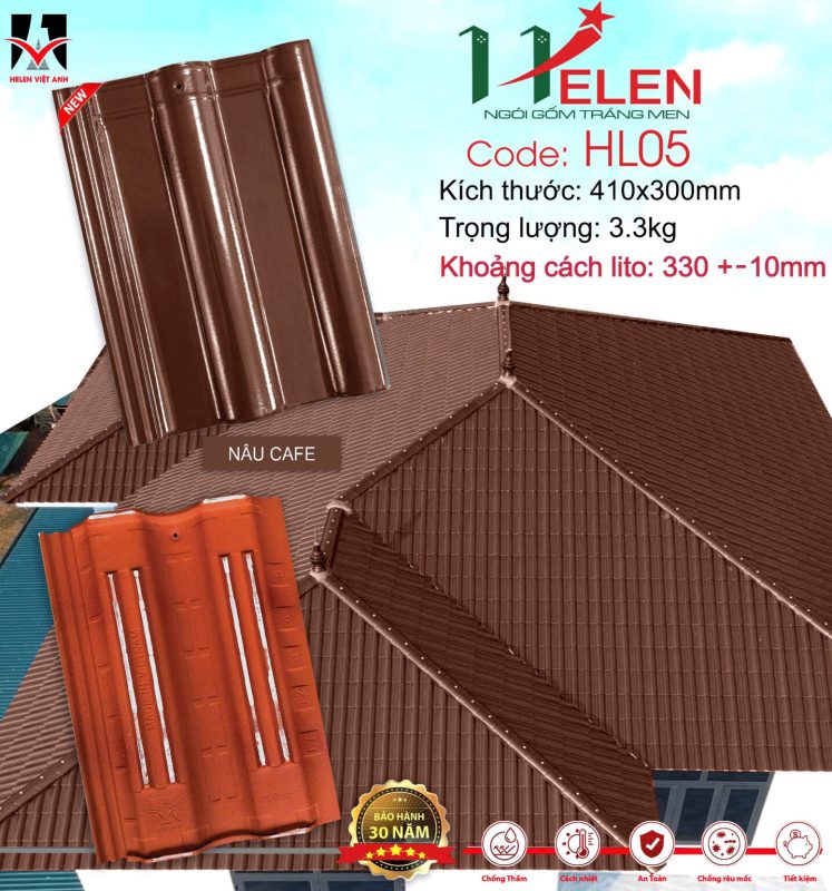 Ngói tráng men Helen Liên hệ ngoi trang men helen hl05 ngoi song mau nâu sôclaThong so ky thuat ngoi trang men helen ngoi song Ngói tráng men Helen HL05 – ngói sóng Màu nâu cổ điển, hài hòa thiên nhiên