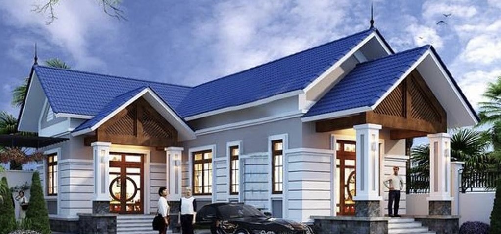 mái nhà lợp ngói màu xanh dương