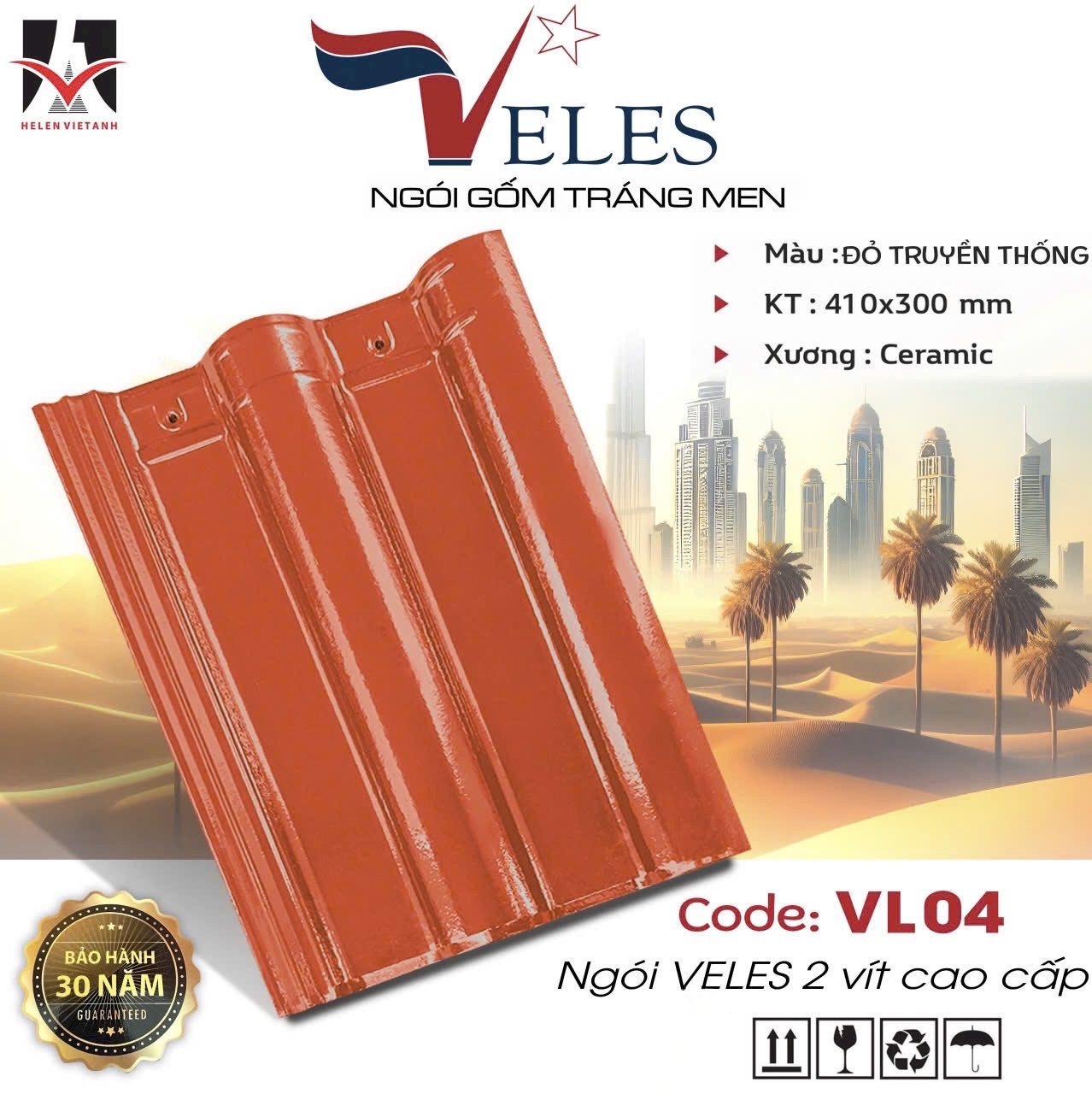 NGÓI TRÁNG MEN VELES VL.04 MÀU ĐỎ TRUYỀN THỐNG – VẺ ĐẸP BỀN VỮNG CÙNG THỜI GIAN