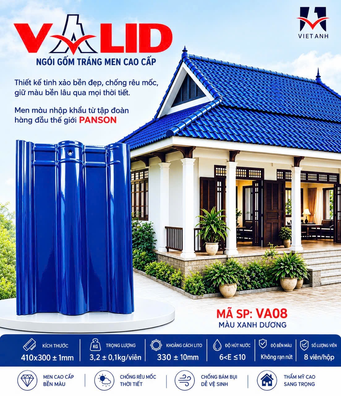 Ngói HELEN VALID màu xanh dương