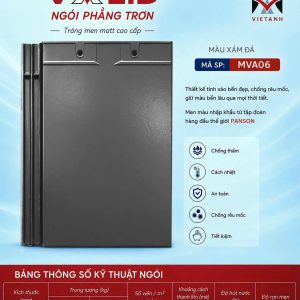 Ngói phẳng tráng men Helen MVA 06 men Matt màu xám đá mang phong cách hiện đại, thanh lịch, là lựa chọn lý tưởng cho những công trình yêu cầu tính thẩm mỹ cao và vẻ đẹp sang trọng, tinh tế